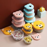 4pcs Children Cartoon Bento Box Cute Bear Lunch Box Outdoor Food Storage Box Kitchen Container Kids Student Microwave Lunch Box
