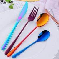 （glistening shop）ชุด4Pcs304Tableware เครื่องเงินครบชุด GoldCamping Flatware Set