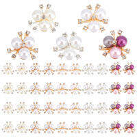 50Pcs 5 Style Alloy Cabochons with Crystal Rhinestone &amp; ABS Plastic Imitation Pearl Flower Mixed Color 20x20.5~21x8.5~10.5mm 10pcs/style