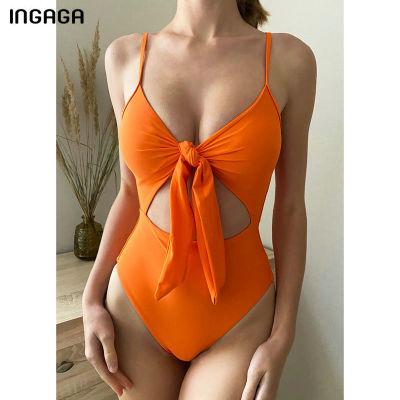 INGAGA Solid Swimsuits Knotted Swimwear Women y Monokini 2022 Strap Bathing Suits Summer Beachwear Push Up Bodysuit