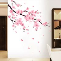 Beautiful Pink Peach Blossom Flower Tree Branch Wall Stickers Living Room Background Decoration Wallpaper Home Decor Art Decals