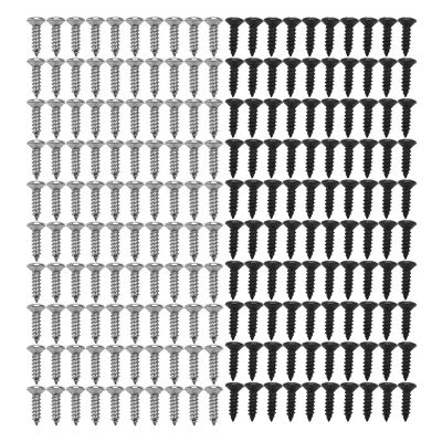 200 Piece Bass And Guitar Pickguard Mounting Screws Scratch Plate, Silver And Black