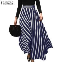 COD ☊✈● vffe899 ZANZEA Women High Waist Casual Stripe Vintage Maxi Skirts