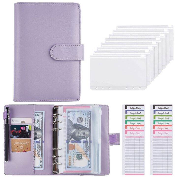 2022-a6-pu-leather-budget-binder-notebook-cash-envelopes-system-set-with-binder-pockets-for-money-budget-saving-bill-organizer-spine-supporters