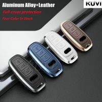 Alloy Leather Car Remote Key Case Cover Shell For Audi A6 A7 A8 E-tron Q5 Q8 C8 D5 Golden Edge Keyless Holder Fob Keychain Key Chains