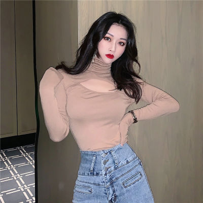 Heart Machine Hollow-out Slim-Fit Turtleneck Bottoming Shirt Long Sleeve