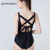 Wakingbee Free Style One Piece (Black) ชุดว่ายน้ำ วันพีช โบว์ผูกได้สี่แบบ ผ้าแห้งเร็ว กันรังสียูวี