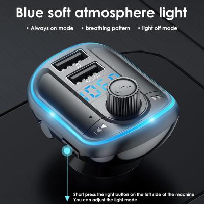 บลูทูธ5.0เครื่องส่งสัญญาณ FM สำหรับเครื่องเล่น MP3พร้อมพอร์ต USB คู่อะแดปเตอร์วิทยุไร้สายอะแดปเตอร์วิทยุไร้สายอะแดปเตอร์วิทยุไร้สายพร้อมไฟ LED สีฟ้า Xinanhome