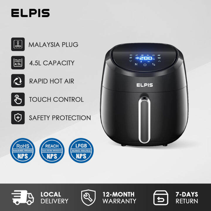 [Malaysia Stock] ELPIS 4.5L Smart Air Fryer Oven 1400W Oil Free Touch