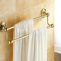 ∋♗ Bathroom Accessory Polished Golden Brass Wall Mounted Bathroom Double Towel Bar Towel Rack Towel Rails aba102