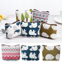 ALEXIS BAGS Pastoral Floral Earphone Case Card Holder Key Pocket Travel Makeup Bag Canvas Coin Purse Small Zipper Wallet Cartoon Animal Pattern