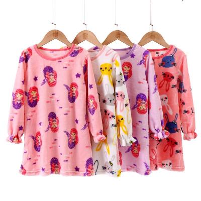 Childrens Flannel Nightdress Long Sleeve Baby Girls Homewear Clothes Autumn And Winter Thickened Warm 4-18Y Kids Girls Pajamas