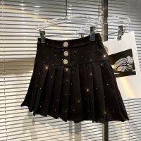 【CW】 Skirts 2022 New Rhinestone Buckle Anti Exposure Pleated Pettiskirt Jupe Back Ladies Wear