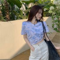 Tie Dye Short sleeve T-shirt Korean style high waist crop top