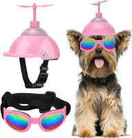 ✢✻ ATUBAN Dog Helmet and Goggles Puppy Sunglasses UV Protection PET Helmet with Cute Propeller for Doggie Glasses Cycling Riding