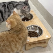 Kệ chén ăn đôi cho chó mèo Gỗ tự nhiên kèm 2 chén