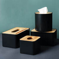 Tissue Containers with Phone Holder Wood Cover Seat Type Roll Paper Modern Black Color Tissue Canister Cotton Pads Storage Box