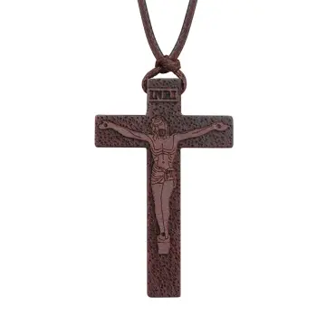Men's cross necklace with leather rope, gold plated silver cross pendant -  Eleni Pantagis