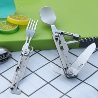 6 in 1 Multifunctional Fork Spoon Knife Foldable Portable Outdoor Cutlery EDC Tool Smooth for Picnic Hiking for Travelling BBQ Flatware Sets