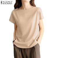 COD dhdfxcz ZANZEA Women Europe Simple Casual Short Sleeve O Neck Satin Blouse