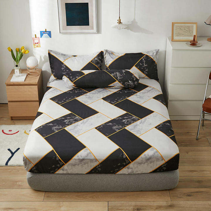 bed-sheet-with-elastic-twinfull-size-fitted-sheets-for-double-bed-geometric-style-mattress-covers-drap-housse-no-pillowcase