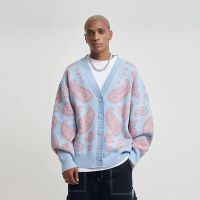 ✻ 2022 Men 39;s Retro National Coats Fashion Oversized Knitwear Streetwear Loose Wool Sweater Male In Warm Cardigan Blue/brwon Knit