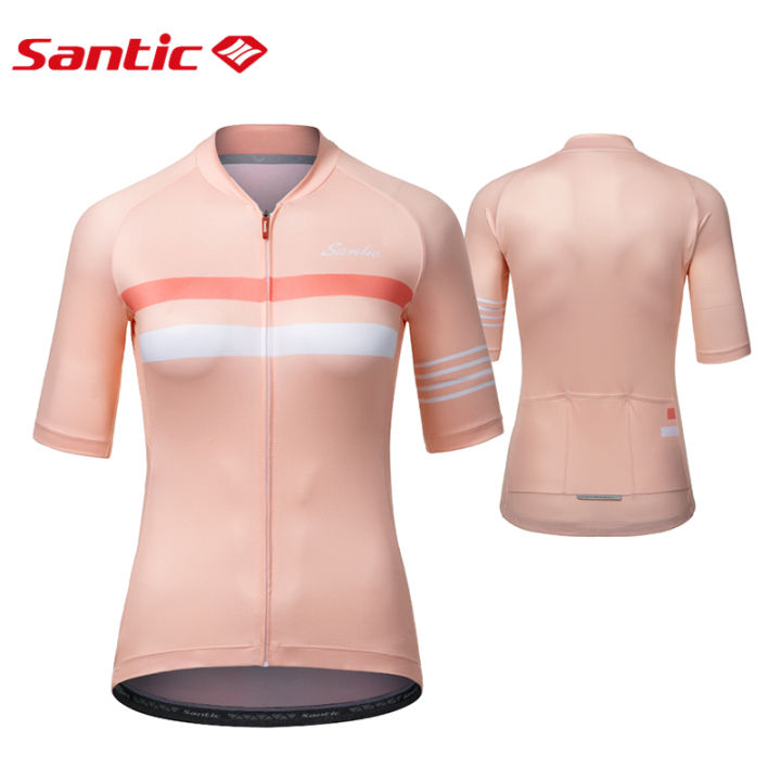 เสื้อขี่จักยาน-santic-สำหรับผู้หญิงเสื้อจักรยานเสือหมอบแขนสั้นมีซิปเสื้อกันลื่นสำหรับจักรยานเสือภูเขาฤดูร้อน