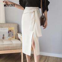 Temperamental Office Lady Autumn Fashion Wrap Hip Womens Slit Bandage Skirts Long Slim A Line Faldas Mujer Korean