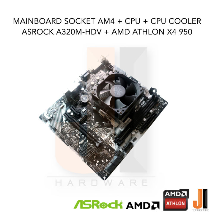 ชุดสุดคุ้ม-cpu-cooler-mainboard-asrock-a320m-hdv-am4-cpu-amd-athlon-x4-950-4-cores-4-threads-3-5-3-8-ghz-65-watts-สินค้ามือสองสภาพดีมีการรับประกัน