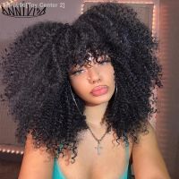 Short Hair Afro Kinky Curly Wigs With Bangs for Black Women Synthetic Ombre Glueless Cosplay Natural Brown Black Pink Annivia [ Hot sell ] Toy Center 2