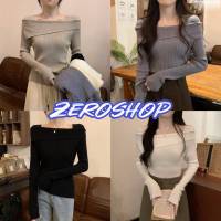 Zero shop?พร้อมส่ง? (Zero-R012) เสื้อแขนยาว ผ้าไหมพรมเปิดไหล่เล็กน้อย ผ้าร่องใหญ่ -C