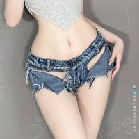 Women Lingerie Denim Shorts Low Waist Trousers Ripped Jeans Super Short Pants Cosplay Costume Uniform Temptation