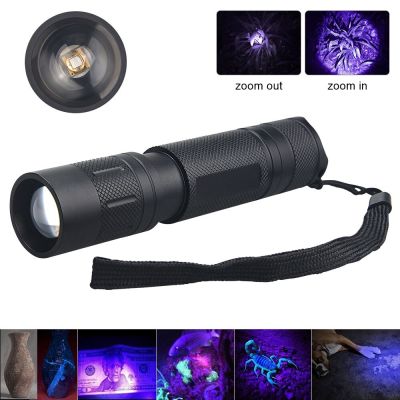 Portable 395NM UV LED Flashlight USB Charging Ultraviolet Zoomable Torch Pet Skin Doctor Urine Stains Scorpion Detector Lamp Rechargeable Flashlights