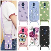 For Huawei Mate 20 Lite Chain Necklace Strap Cord Lanyard Silicone Cover For Huawei Mate20Lite Mate20 Lite Flowers Bumper Shell