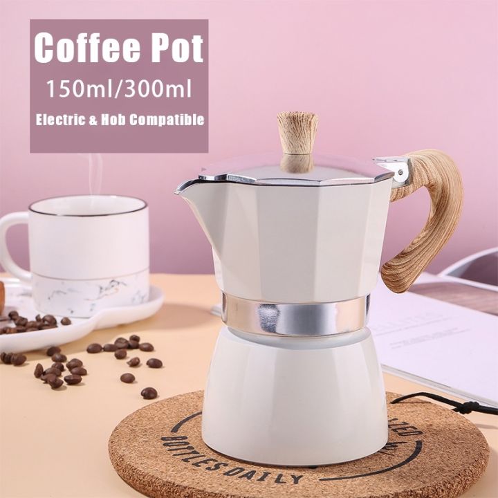 Moka Pot, 10oz Stovetop Espresso Maker, Aluminum Italian Coffee Maker,  Black Coffee Pot for Espresso, Cappuccino, Latte Brewing