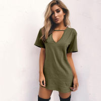 Spot parcel post Europe and America ebay Hot Sale wish Cross-Border New Hot Summer Wholesale Foreign Trade Womens Clothing V Collar Halter Cut-out Dress