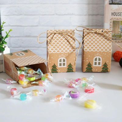 10pcs Kraft Paper Christmas House Shape Candy Boxes Gift Box Carton Xmas Holiday Party Wedding Decor Supply