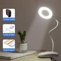 8W LED USB Charging Clip Table Light Third Gear Dimming Desk Lamp Smart Clamp On Lights Students Touch Table Lamp