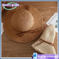 LUXURY GRADE โบว์น๊อต หญิง Chapeau ป้องกันรังสียูวี อุปกรณ์สำหรับเดินทาง สำหรับผู้หญิง หมวกกันแดดหมวก หมวกสำหรับฤดูร้อน หมวกฟางใยปาล์มชนิดหนึ่ง หมวกชายหาดหมวก