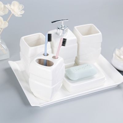 ☑❀ European Style White Ceramic Bathroom Kit Bathroom Accessories Set Wash Set /Lotion Soap Dispenser/Toothbrush Holder/Soap