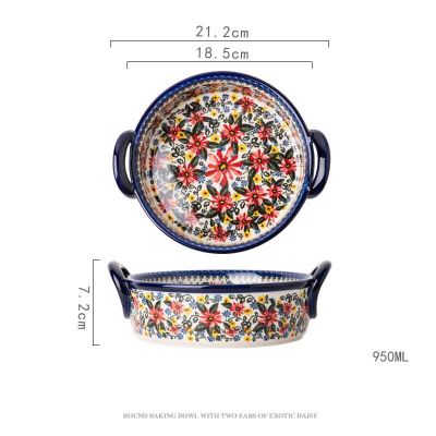 Polish Baking Dish Hand-Painted Kitchen Tableware Baking Dish Ceramic Bowl Salad Dessert Steak Pasta Dish Fruit Tray Decoration