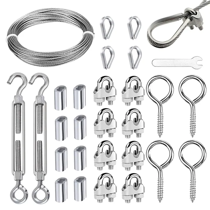 Cable Set with 10M Wire Rope M2 Wire Rope Clamp M5 Hook Eyelet Spanner ...