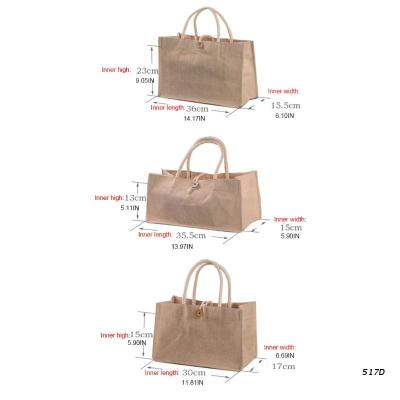 Jute Tote Bags Burlap กระเป๋าถือ Reusable Beach Shopping Grocery Bag With Handle Large Capacity Gift Bag