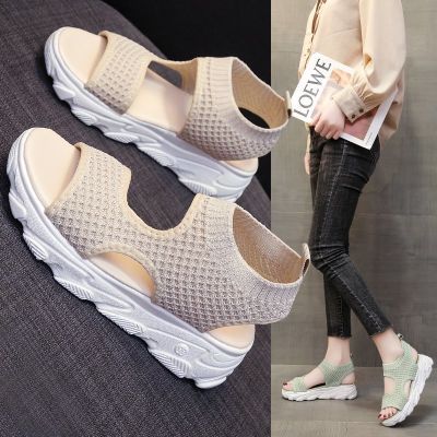 Sports Style Casual Sandals for Women 2023 Summer New Korean Style Thick Bottom Fish Mouth Mesh Student Sandals for Women