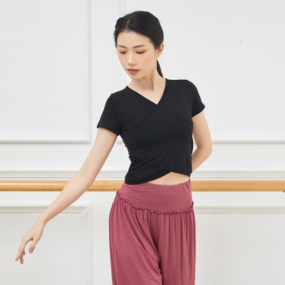 ☋☞ 2022 Spring And Summer New Black Latin Dance Clothing Female Practice Short-Sleeved Top Adult Classical Dance Figure