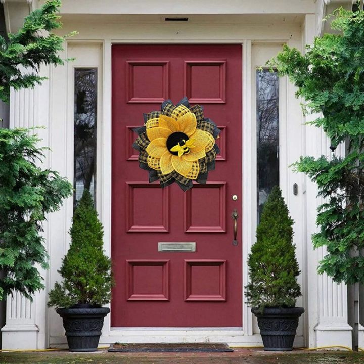 sunflower-hanging-wall-decor-bee-honey-artificial-decorations-bee-wreath-for-front-door