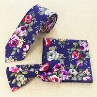 RBOCOTT Men 39;s Floral Paisley Necktie Set 6cm Fashion Print Slim Cotton Tie Bow Tie Handkerchief Set Purple Wedding Pocket Square