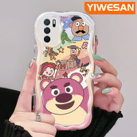 YIWESAN เคสสำหรับ A16 OPPO เคส A55 A54 A54s A16s ลายการ์ตูนหมีสตรอเบอรี่สีสันสดใสลายเนื้อครีมลูกคลื่นปกป้องเคสโทรศัพท์โปร่งใสเคสซิลิโคนอ่อนชัดเจนกันกระแทก