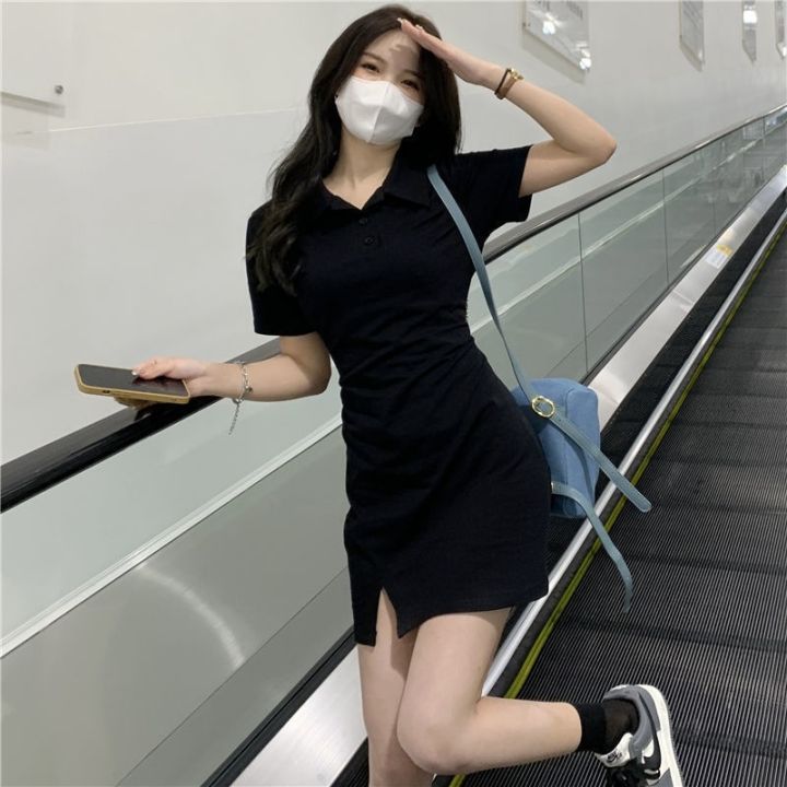 โอซี-ชุดเดรสชุดเดรสเกาหลีขนาดพิเศษสำหรับผู้หญิงชุดเดรสบาร์บี้-y2k-เดรสเสื้อยืดคอปกโปโลสัมผัสดีไซน์ใหม่ฤดูร้อน2022กระโปรงสั้นกระเป๋าเอวเล็กสไตล์มหาลัยกระโปรงทรงคอดสะโพกสำหรับผู้หญิง