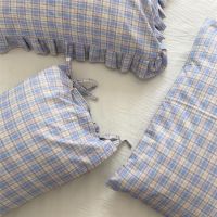 【hot】✑❅ Cilected Cotton Gray Checkered Pillowcase Korean Envelope Type Cushion Cover